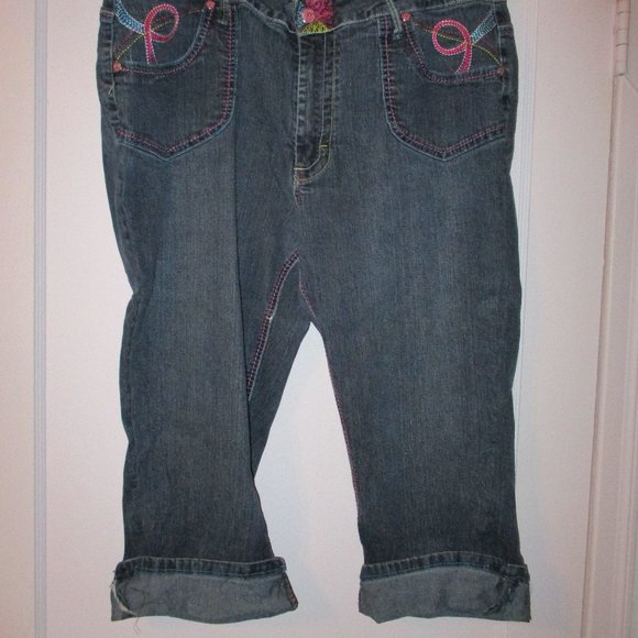 Embroidered & Applique Crop Jeans Plus 20W - Picture 4 of 9